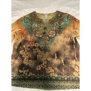 LIZ & ME FOR CATHERINES Top W size 0X 14/16W Beaded Tulle Aztec Whimsy Snake